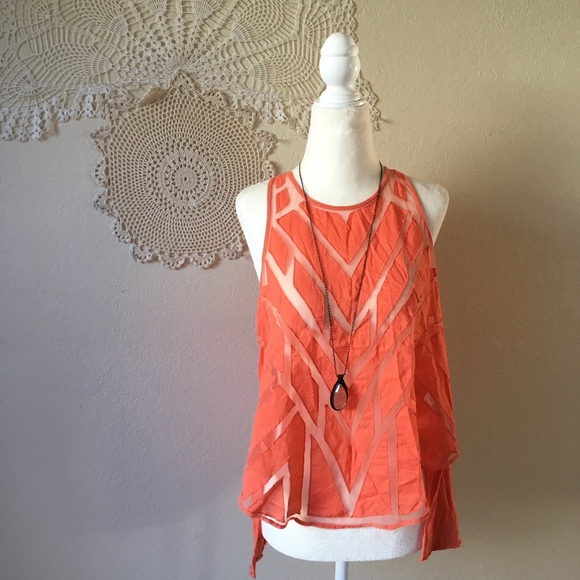 Free People Tops - Free People mesh front geometric button back tank